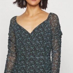 NWT Hollister Black and Blue Floral V-Neck Dress